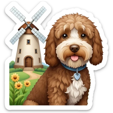 Windmill with labradoodle  sticker
