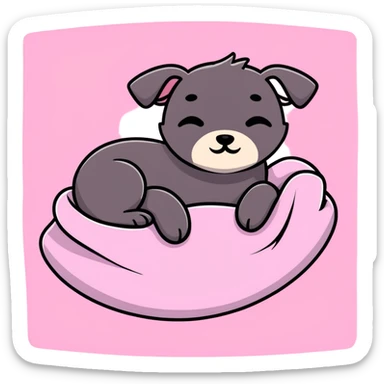 Carine terrier sleeping wrapped in pink blanket sticker