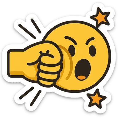 flat-toon style cartoon emoji of a dramatic face punch moment: yellow emoji fist punching another yellow emoji face from the side, squished cheek, shocked expression, comic motion lines or stars, smooth bold outlines, clean modern emoji design sticker