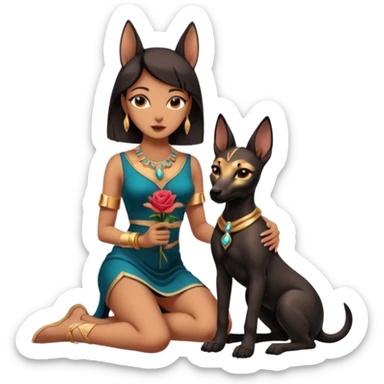  Short-eared Black lapis rose gold beautiful woman anubis puppy floor statue posed  sticker