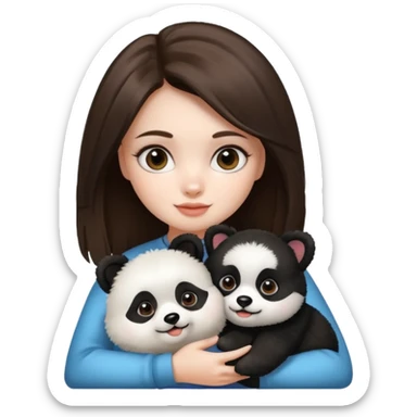 Girl with brunette hair is holding her dog thats a pomeranian and looks like a panda. sticker