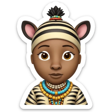 a-3d-cartoon-african-zebra-from-the-1800s-wearing-traditional-african-tribal-clothing,-calm-expression,-natural-background,-memoji-style-realism. sticker