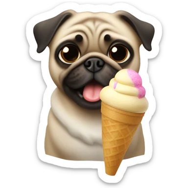 Pug eating ice cream sticker