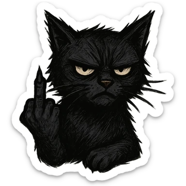 cat holding up its middle finger, edgy and expressive style sticker