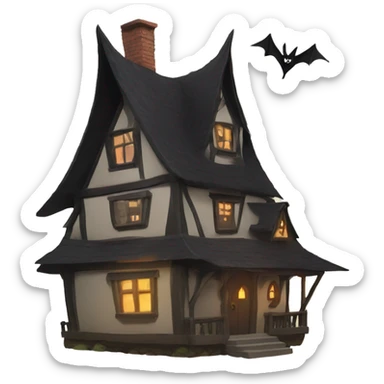 a witch house with flying witch sticker