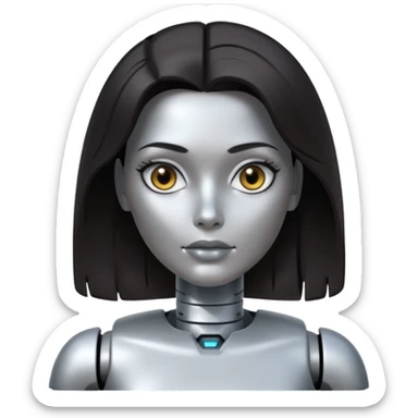 female robot with dark hair more metalic face sticker