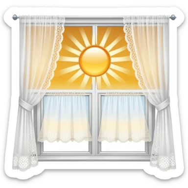 White window open with sun shining through lace curtains sticker