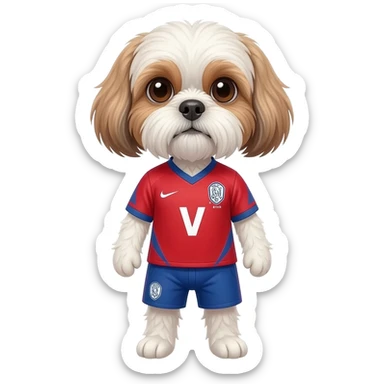 white and light brown shih zhu wearing a South Korea soccer jersey v neck 2026 work cup sticker