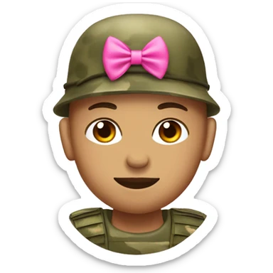 soldier in camouflage with pink bow on head sticker