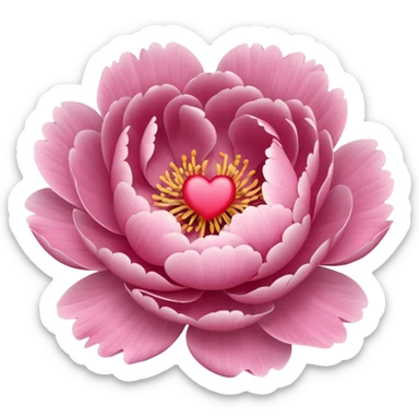 Peony of soft pink color with a heart sticker
