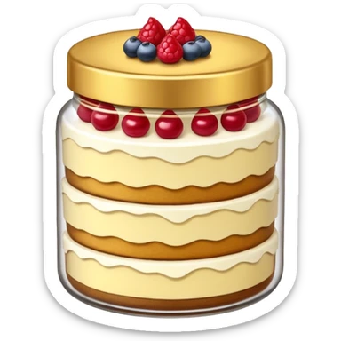 A layered small jar of cake that is gold outline black background  sticker