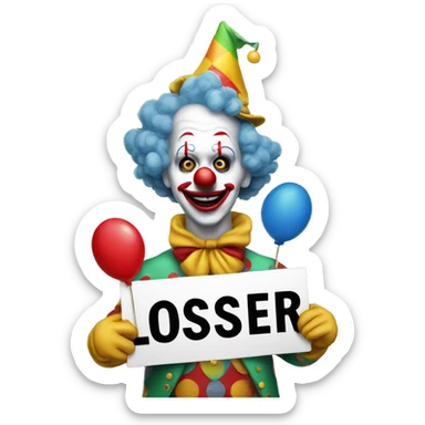  clown holding a sign that says, "loser" sticker