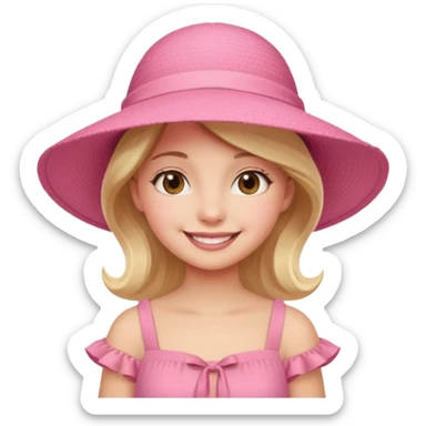 Girl in pink dress and sunhat smiling sticker
