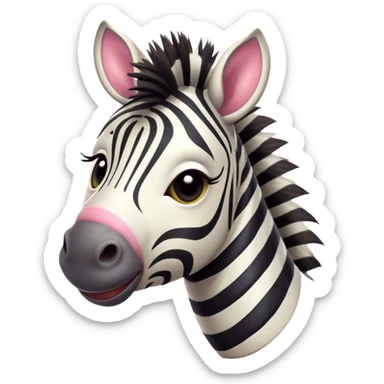Cinematic Comical Zebra Portrait Emoji, Head tilted dramatically with an exaggeratedly amused expression, featuring a striking, glossy striped Fur with bold contrasts and wide, expressive eyes filled with playful disbelief, Simplified yet hilariously expressive features, highly detailed, glowing with a slightly sassy glow, high shine, dramatic yet playful, stylized with an air of cheeky savannah mischief, bright and endearing, soft glowing outline, capturing the essence of a spirited and over-the-top zebra, so meme-worthy it feels like it could prance its way into internet fame instantly! sticker