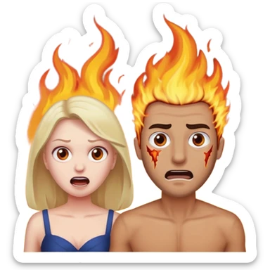  woman being burned in front of a very handsome man sticker