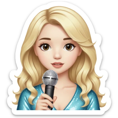 Blonde female pop star with microphone and sparkles, inspired by Sabrina Carpenter sticker