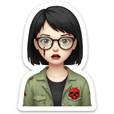 Zombie girl with black short hair and side bangs in glasses sticker