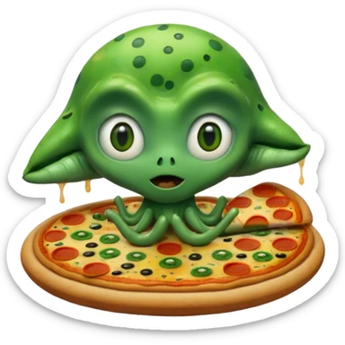 an alien ate floting pizza sticker
