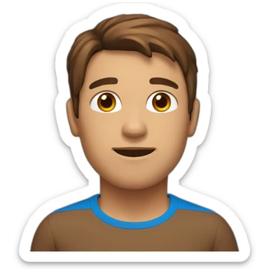 A cubic man, Brown hair, blue t-shirt, Brown skin sticker