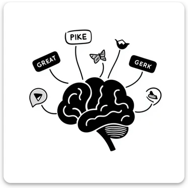 Hand-drawn Natural Language Processing concept with brain, text, and language tokens sticker