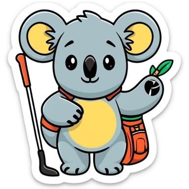 Koala with a golf bag sticker