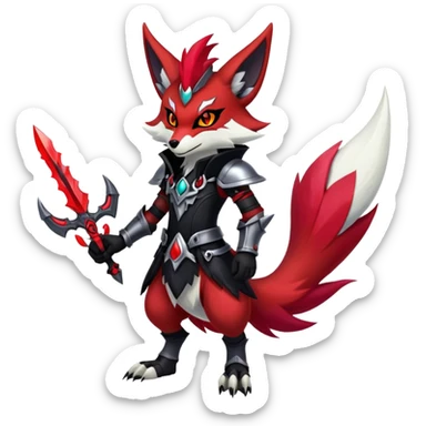 Shiny Exotic Gothic Badass Anthropomorphic Delphox-Zoroark-Zangoose-hybrid-creature sticker