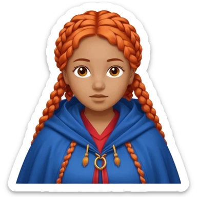 red orange braids hair girl, tan skin, fat, wear blue cloak sticker