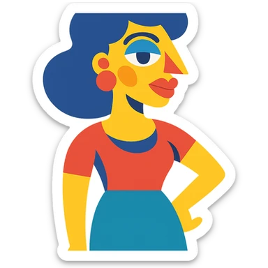 A stylized woman with exaggerated features sticker