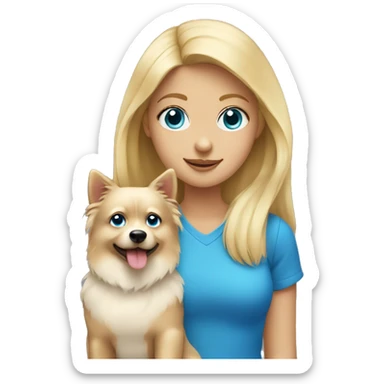 Blonde girl blue eyes holding spitz  sticker