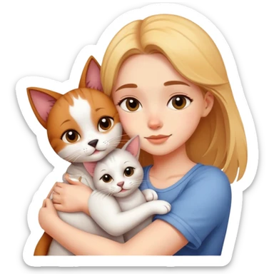 Beautiful girl hugs a cat and a dog tightly sticker