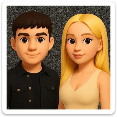 In the style of 3D Emoji, slightly increase the volume of the upper body of the girl, separate the girl and the boy from each other, and make the skin color the same for both characters. sticker