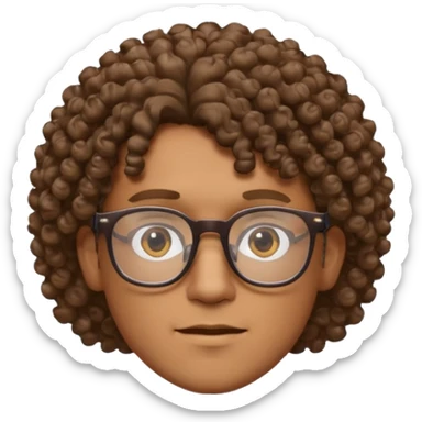 homme blanc brun avec cheveux frisés et lunette, vue de face sticker