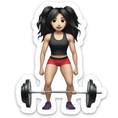 Pale girl with long black hair lifting weights deadlift sticker