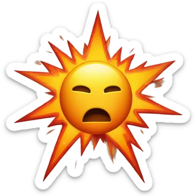 A cartoon-styled representation of a collision. Depicted as a star-like, red orange and yellow fiery burst, generally with one point extending to the bottom right. sticker
