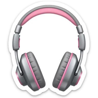 Auriculares cute color gris metal con moña rosa  sticker