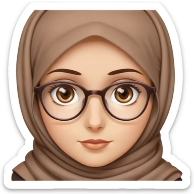 White girl with hazel eyes wearing brown hijab with glasses sticker