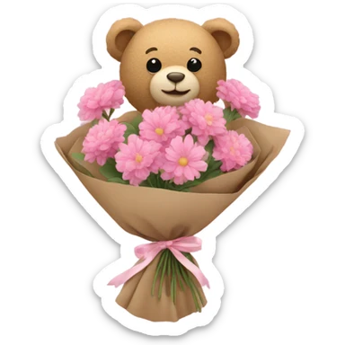 Teddy bear holding flowers pink sticker