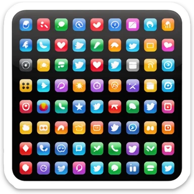 A simple black screen displaying app icons in grid sticker
