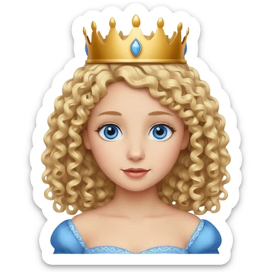 Princess with curly blonde hair, small crown sticker