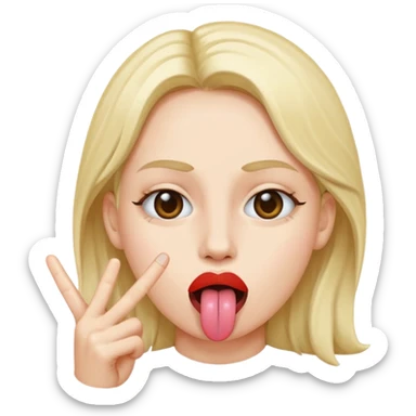 Peace sign in front of mouth with tongue sticking out  sticker