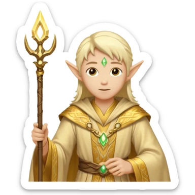 {
      "type": "human",
      "look": "light elf healer, golden robe, staff",
      "description": "a light elf healer wearing a golden robe and holding a staff"
    } sticker