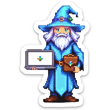 wizard with a laptop sticker