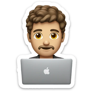 brown haired white man developer working on macbook sticker