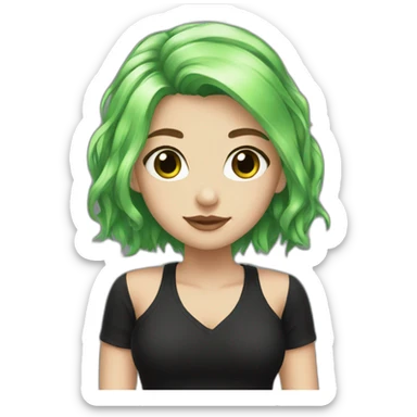 green hair, short hair, black outfit, white girl sticker