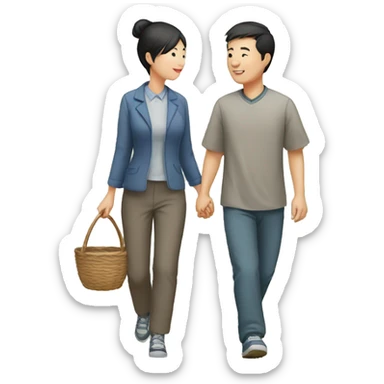 a Chinese couple taking walk sticker