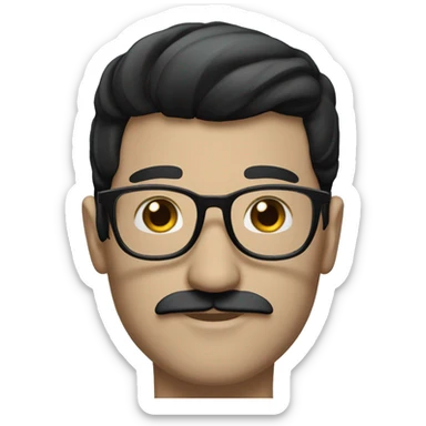 man with white skin, black longer and straight hair, mustache, glasses, with a magic hat, ravenclaw sticker