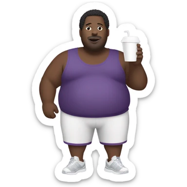 Obese black man wearing a purple tracksuit while holding a white styrofoam cup  sticker