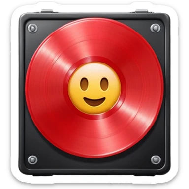 Generate a high-quality 3D cartoon-style emoji of a red LP record inside a black LP box, realistic shading, smooth gradient colors, rounded and cute appearance, simple white background, high-resolution.
 sticker