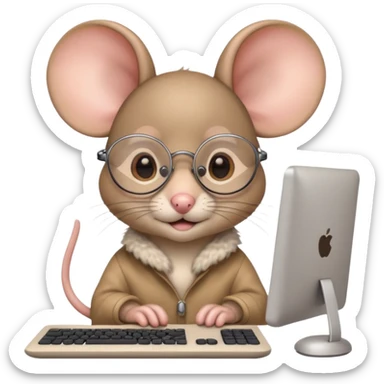 cute mouse wearing glasses using a computer sticker