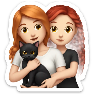 White girl red hair cuddles with black kitty sticker